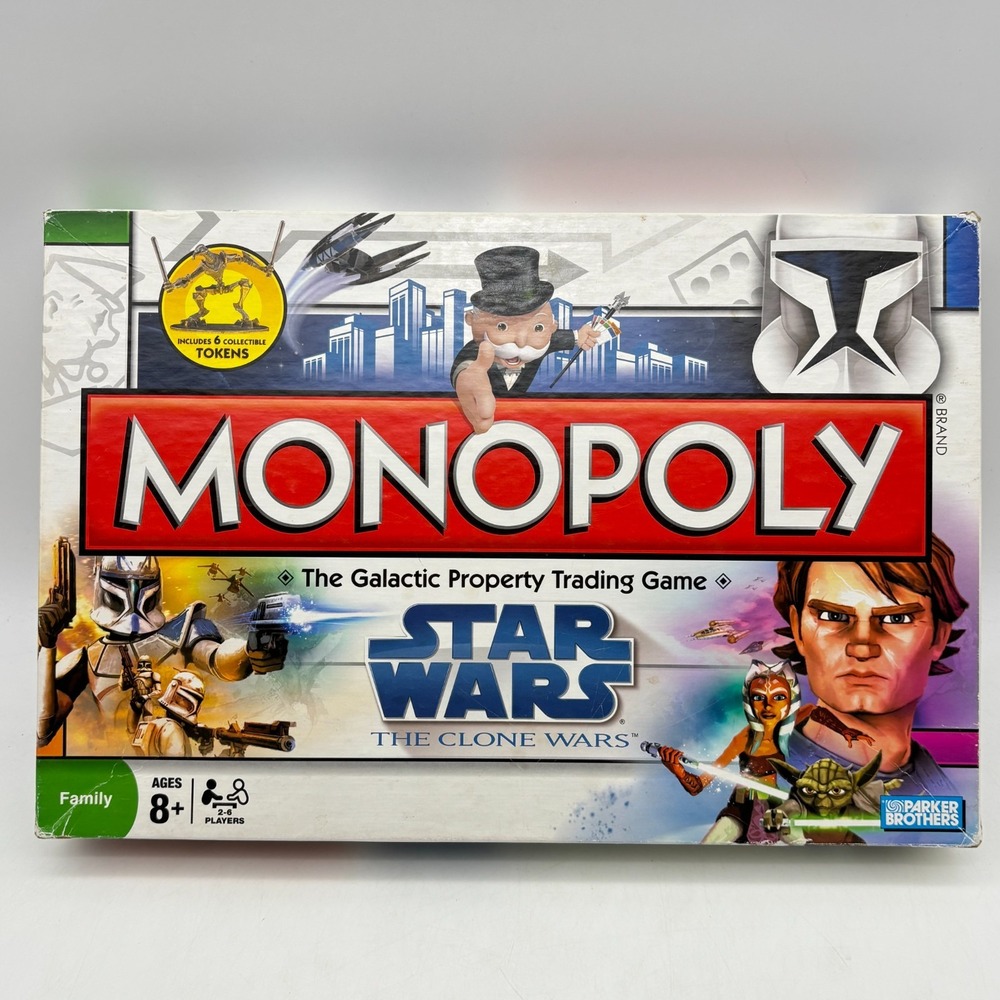Star Wars Clone Wars Monopoly COMPLETE Hasbro 2008 Skywalker Ahsoka Obi Wan